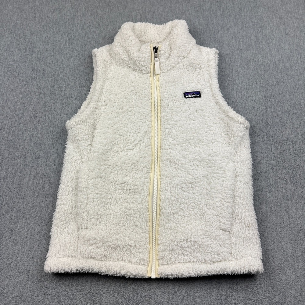 Patagonia Vest Girls Large 12 White Los Gatos Fleece Full Zip Outdoors 65490